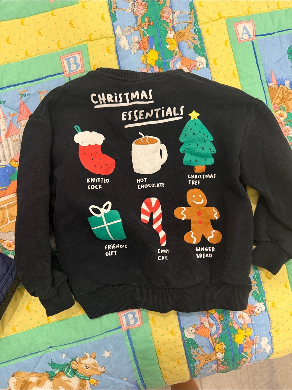 Zara Black Crewneck Sweatshirt with Red & White Candy Cane Graphic